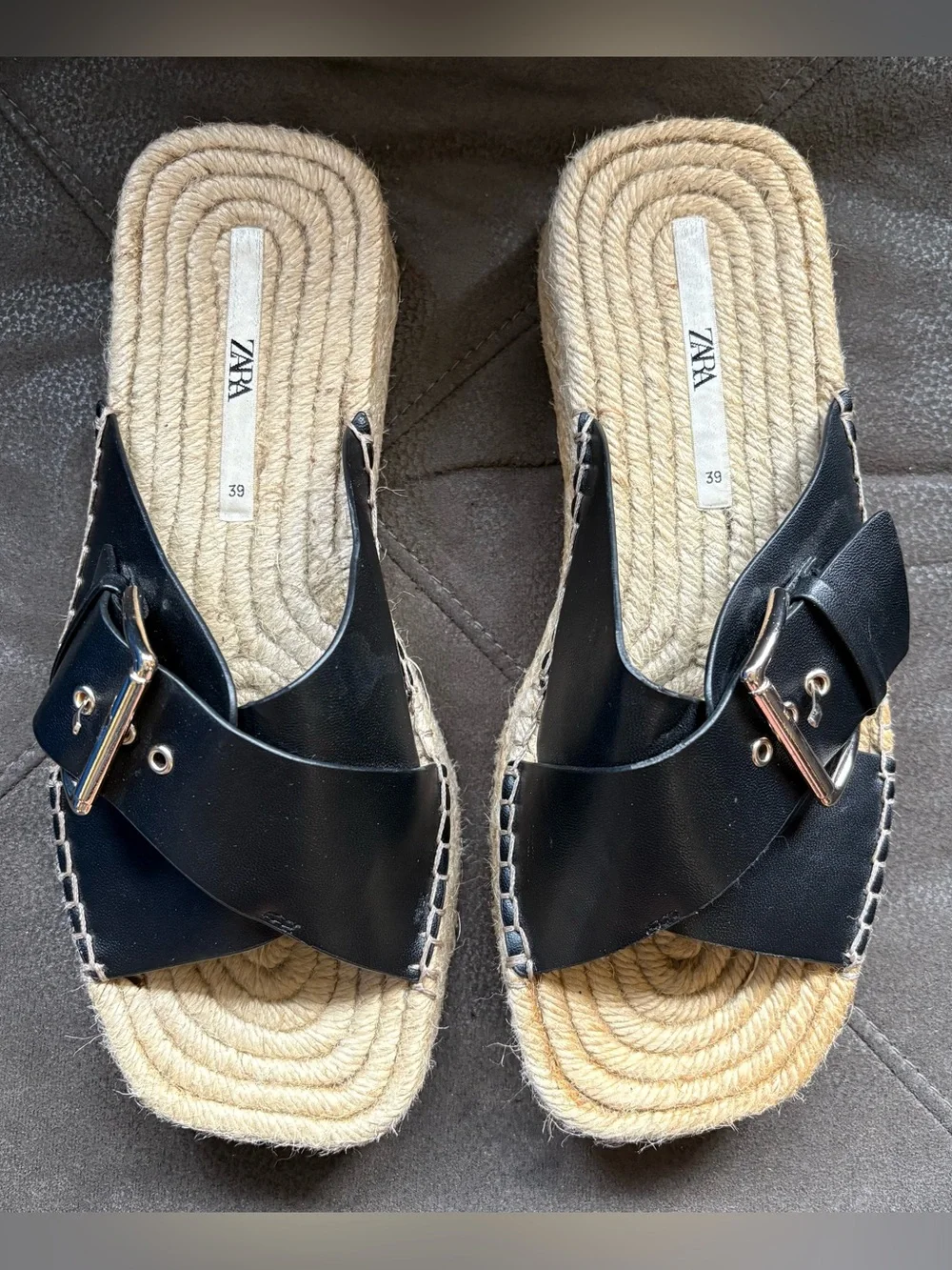 Zara Black Slip On Espadrille Platform Slide Sandals Strappy Chunky Flatform 8